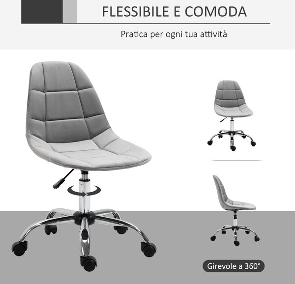Vinsetto otočná židle, ergonomický a nastavitelný design bez opěrek, šedá, 59x59x81-91cm | Aosom