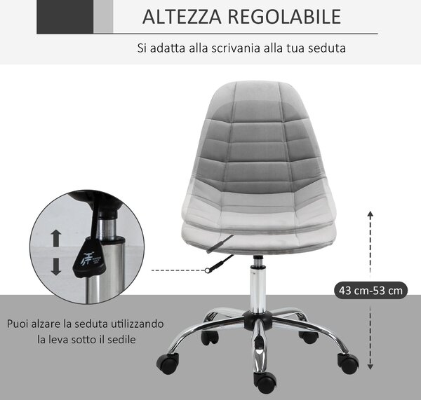 Vinsetto otočná židle, ergonomický a nastavitelný design bez opěrek, šedá, 59x59x81-91cm | Aosom