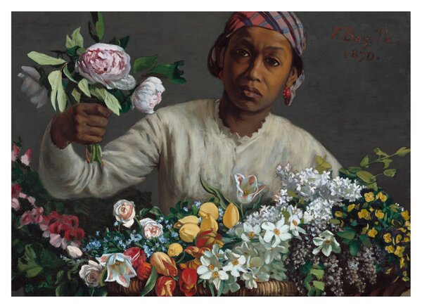 Skleněný obraz - Frédéric Bazille, Young Woman with Peonies, reprodukce (70x50 cm)