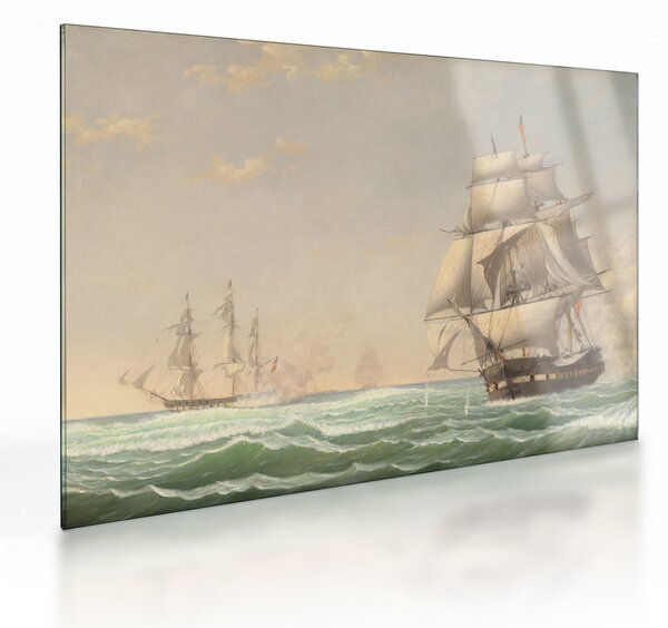 Skleněný obraz - Fitz Henry Lane, The United States Frigate President Engaging the British Squadron, reprodukce (70x50 cm)