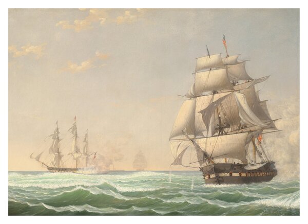 Skleněný obraz - Fitz Henry Lane, The United States Frigate President Engaging the British Squadron, reprodukce (70x50 cm)