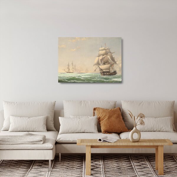 Skleněný obraz - Fitz Henry Lane, The United States Frigate President Engaging the British Squadron, reprodukce (70x50 cm)