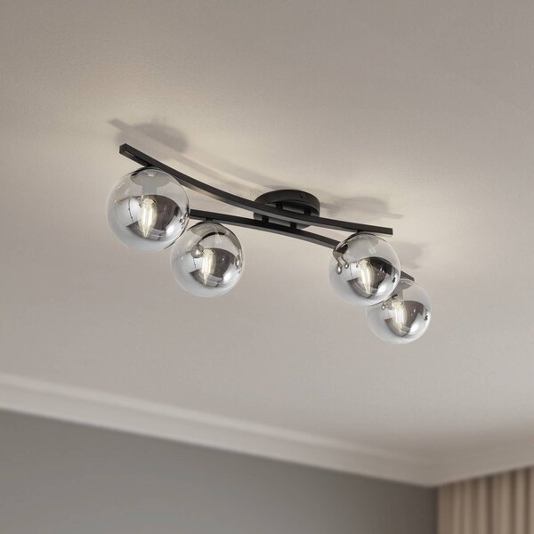 EMIBIG LIGHTING Stropní svítidlo Opus, délka 84 cm, kouřově šedá/černá, 4 světla., stmívatelný, Černá, Obývací pokoj / jídelna, kov, Moderní