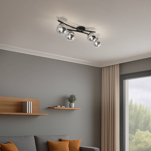EMIBIG LIGHTING Stropní svítidlo Opus, délka 84 cm, kouřově šedá/černá, 4 světla., stmívatelný, Černá, Obývací pokoj / jídelna, kov, Moderní