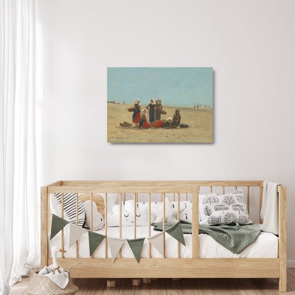 Skleněný obraz - Eugène Boudin, Women on the Beach at Berck, reprodukce (70x50 cm)