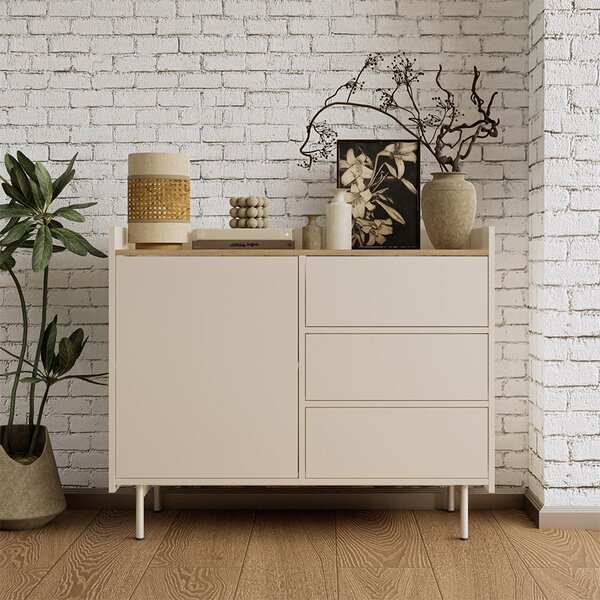 Kredenc Vicco Velina Krémová 100 x 82 cm se 3 zásuvkami a 1 dvířky, Model 56425