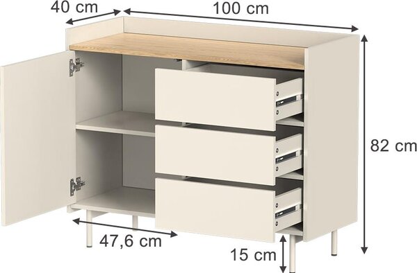 Kredenc Vicco Velina Krémová 100 x 82 cm se 3 zásuvkami a 1 dvířky, Model 56425