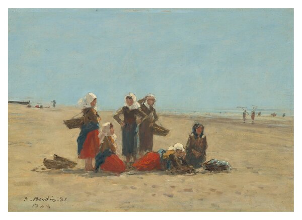 Skleněný obraz - Eugène Boudin, Women on the Beach at Berck, reprodukce (70x50 cm)