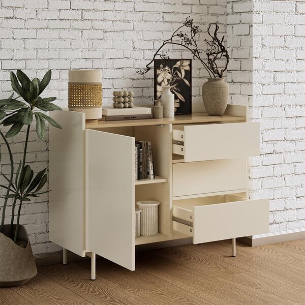Kredenc Vicco Velina Krémová 100 x 82 cm se 3 zásuvkami a 1 dvířky, Model 56425