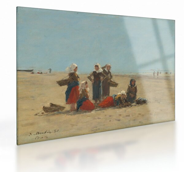 Skleněný obraz - Eugène Boudin, Women on the Beach at Berck, reprodukce (70x50 cm)