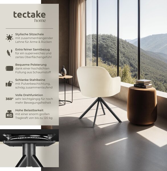 Tectake® sametová otočná židle Lona čalouněná 56 x 59 x 81 cm