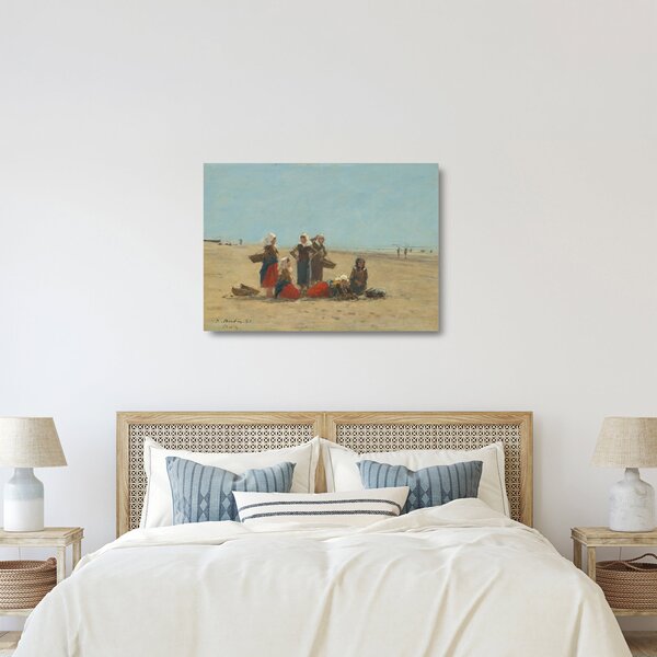 Skleněný obraz - Eugène Boudin, Women on the Beach at Berck, reprodukce (70x50 cm)