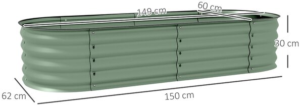 Modulární vyvýšený záhon Outsunny 150x62x30cm, Zinková ocelová nádoba s otevřeným dnem, Zelená | Aosom