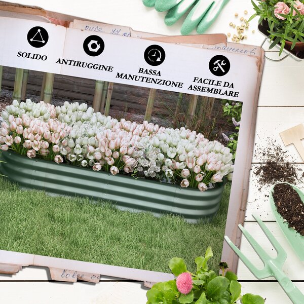 Modulární vyvýšený záhon Outsunny 150x62x30cm, Zinková ocelová nádoba s otevřeným dnem, Zelená | Aosom