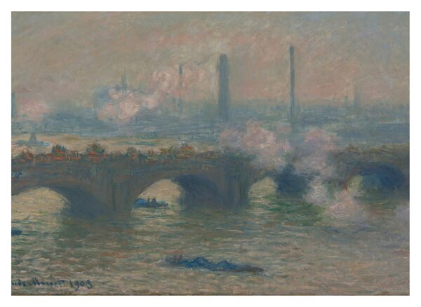 Skleněný obraz - Claude Monet, Waterloo Bridge, Gray Day, reprodukce (70x50 cm)