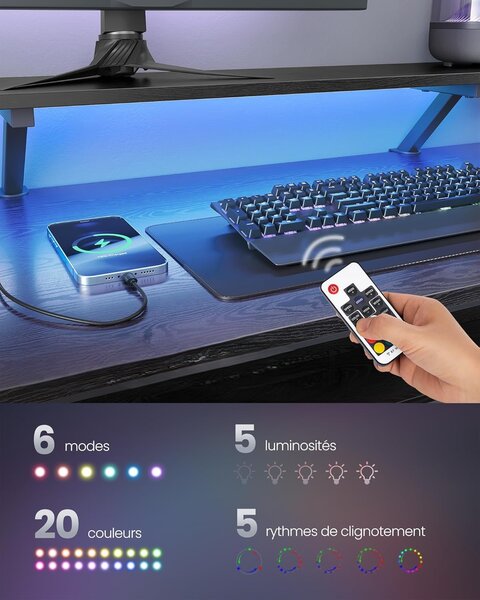 SONGMICS Rohový psací stůl se zásuvkami a LED Vasagle Bora černý