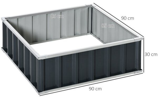 Zvýšený ocelový záhon Outsunny s otevřeným dnem, bez nářadí, držák na rostliny pro zeleninu, bylinky a květiny, 90x90x30 cm, tmavě šedý | Aosom