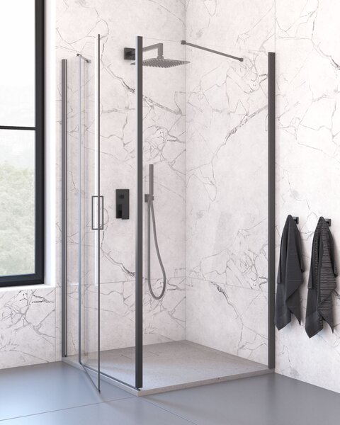 Oltens Hallan sprchová zástěna 80 cm černá matný/průhledné sklo 22100300