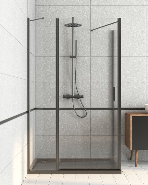 Oltens Hallan sprchová zástěna 90 cm černá matný/průhledné sklo 22101300