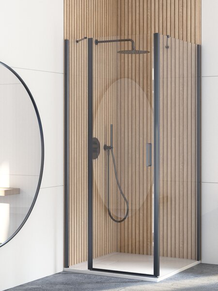 Oltens Hallan sprchová zástěna 80 cm černá matný/průhledné sklo 22100300