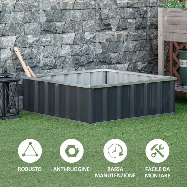 Zvýšený ocelový záhon Outsunny s otevřeným dnem, bez nářadí, držák na rostliny pro zeleninu, bylinky a květiny, 90x90x30 cm, tmavě šedý | Aosom