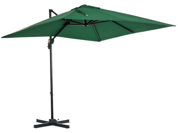 Zahradní slunečník Outsunny s kličkou 2,5x2,5m s 360° rotací, slunečník na balkon s podstavcem, ventilací a nastavitelným zastíněním na 5 úrovních, Ze