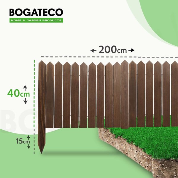 BOGATECO Dřevěné latě Rollborder | 40 cm vysoké a 200 cm dlouhé | dřevěný plot | plot z latí ideální jako lemování záhonů | tmavě hnědá barva