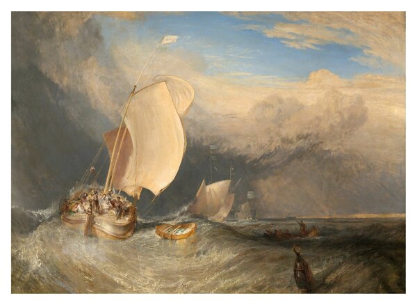 Skleněný obraz - William Turner, Fishing Boats with Hucksters Bargaining for Fish, reprodukce (70x50 cm)