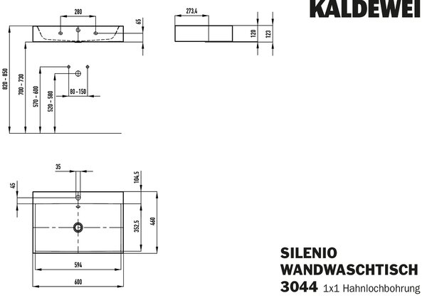 Kaldewei Silenio umyvadlo 60x46 cm obdélníkový klasický bílá lesk 904306013001