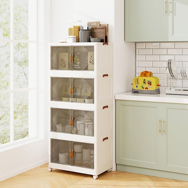 KOMFOTTEU skládací úložný box, stohovatelný úložný kontejner se 4 kolečky, plastová úložná věž s víkem (284L, 65 x 39 x 142 cm)