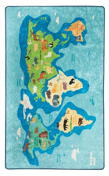 Modrý dětský protiskluzový koberec Conceptum Hypnose Map, 140 x 190 cm