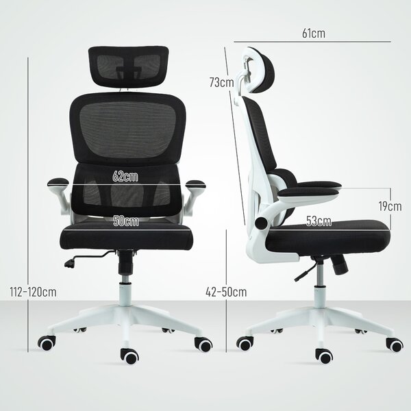 Ergonomická kancelářská židle HOMCOM s odnímatelnými područky a opěrkou hlavy, otočná židle s nastavitelnou výškou, bederní oporou a houpací funkcí v