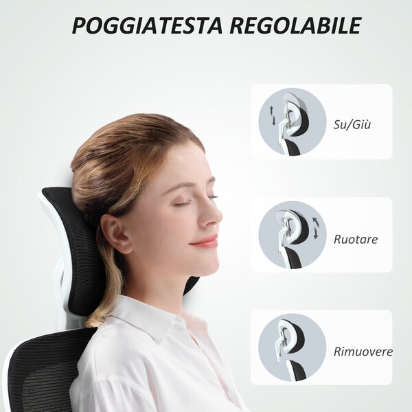 Ergonomická kancelářská židle HOMCOM s odnímatelnými područky a opěrkou hlavy, otočná židle s nastavitelnou výškou, bederní oporou a houpací funkcí v