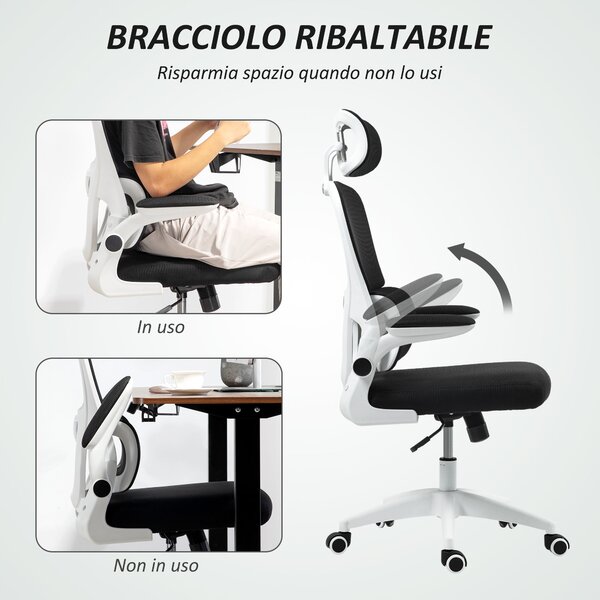Ergonomická kancelářská židle HOMCOM s odnímatelnými područky a opěrkou hlavy, otočná židle s nastavitelnou výškou, bederní oporou a houpací funkcí v