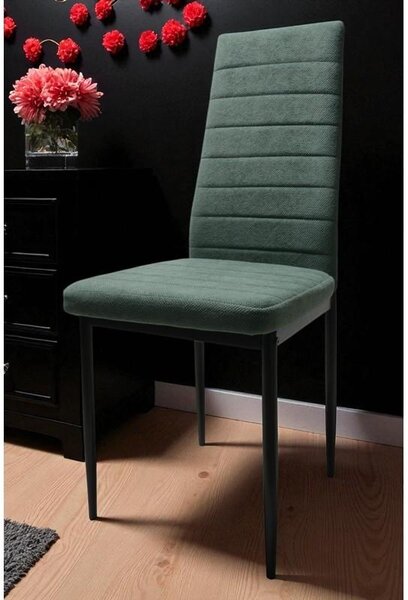 Sada 6 jídelních židlí, sametově zelené, čalouněné židle s kovovými nohami, černé, voděodolné, moderní design, snadná montáž