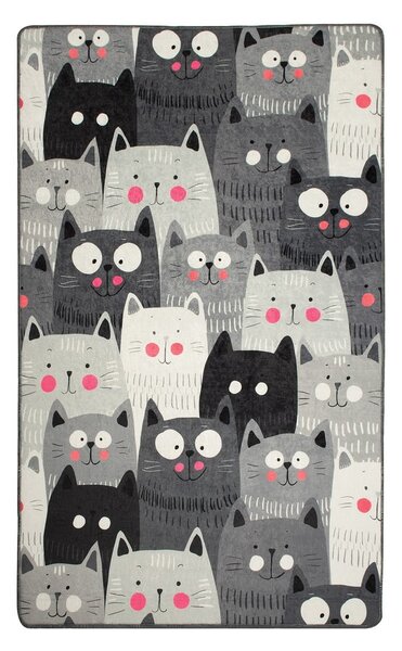 Šedý dětský protiskluzový koberec Conceptum Hypnose Cats, 100 x 160 cm