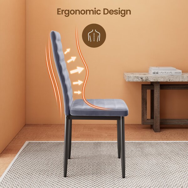 Sada 4 jídelních židlí Bealife TB40 - ergonomické opěradlo, sametový potah ve světle šedé barvě | Moderní design