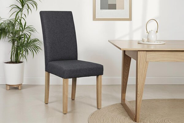 ByLIVING Jídelní židle set 2 ELIAS / Tmavě šedá tkaná látka / Přírodní rám z masivního kaučukového dřeva / Š 47, V 99,5, H 60 cm