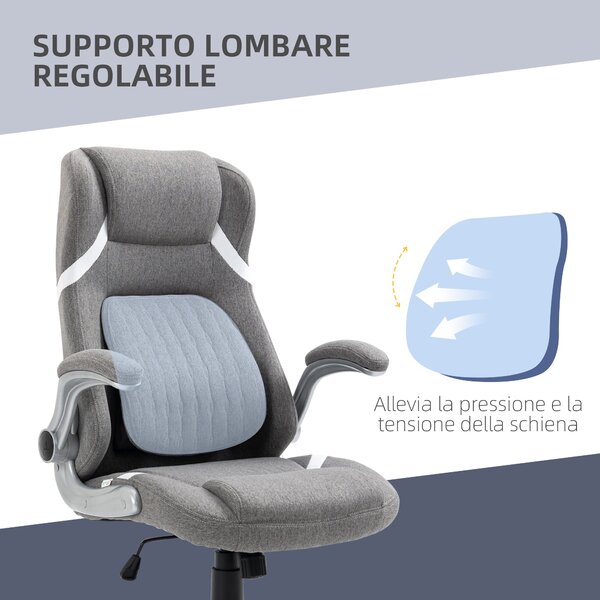 Vinsetto Ergonomická kancelářská židle s skládacími opěrkami a opěrkou hlavy, otočná pracovní židle s bederní oporou, výškově nastavitelná a s funkcí