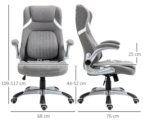Vinsetto Ergonomická kancelářská židle s skládacími opěrkami a opěrkou hlavy, otočná pracovní židle s bederní oporou, výškově nastavitelná a s funkcí