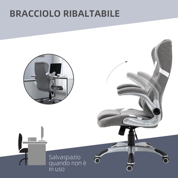 Vinsetto Ergonomická kancelářská židle s skládacími opěrkami a opěrkou hlavy, otočná pracovní židle s bederní oporou, výškově nastavitelná a s funkcí