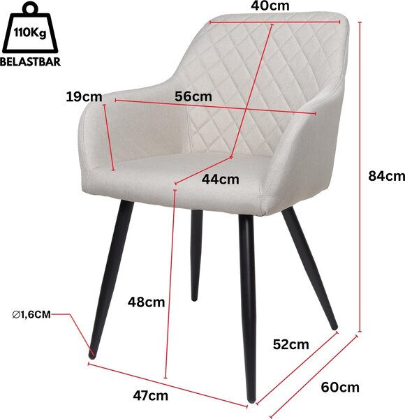 Jídelní židle ALBATROS sada 2 židlí SILA, béžová - Moderní a stylová, pohodlná čalouněná židle - Elegantní židle do kuchyně, jídelny nebo jídelního stolu v retro vzhledu