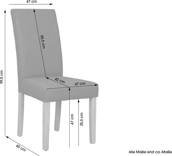 ByLIVING Jídelní židle set 2 ELIAS / Tmavě šedá tkaná látka / Přírodní rám z masivního kaučukového dřeva / Š 47, V 99,5, H 60 cm