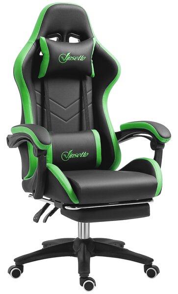 Vinsetto Ergonomická herní židle z PU kůže a oceli s opěrkou hlavy a nastavitelnou výškou, sklápěcí opěradlo a bederní polstrování, 65x65x121-129 cm