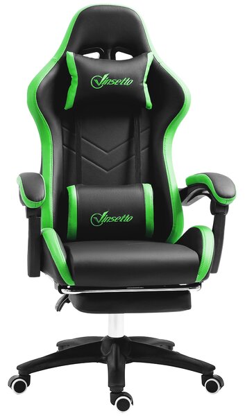 Vinsetto Ergonomická herní židle z PU kůže a oceli s opěrkou hlavy a nastavitelnou výškou, sklápěcí opěradlo a bederní polstrování, 65x65x121-129 cm