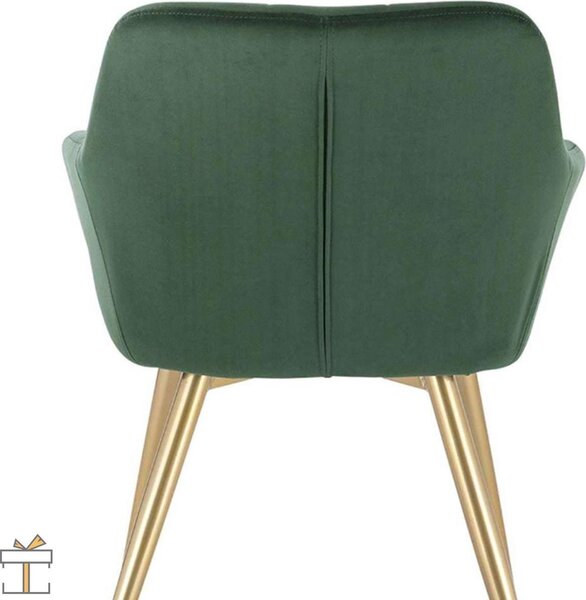 Jídelní židle samet zelená/zlatá – s područkami – čalouněná a ergonomická – styl křesla – 1 kus