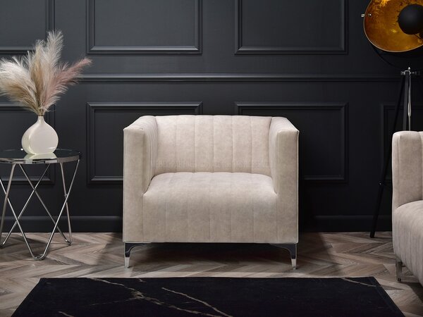 Relaxační křeslo Rotundas (písková + chrom). Akce -10%