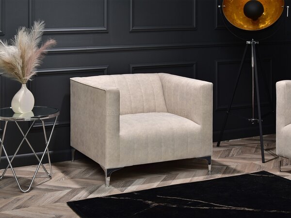 Relaxační křeslo Rotundas (písková + chrom). Akce -10%
