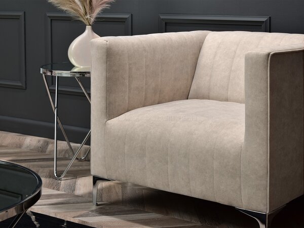 Relaxační křeslo Rotundas (písková + chrom). Akce -10%