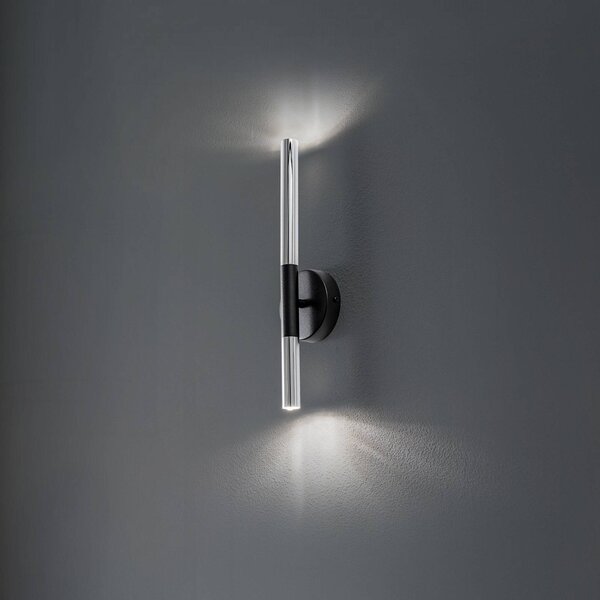 SIGMA Nástěnné světlo Sopel Lux, 2 žárovky, černé/stříbrné, výška 38 cm, stmívatelný, Hliník / šedá / zinek, Obývací pokoj / jídelna, kov, Moderní